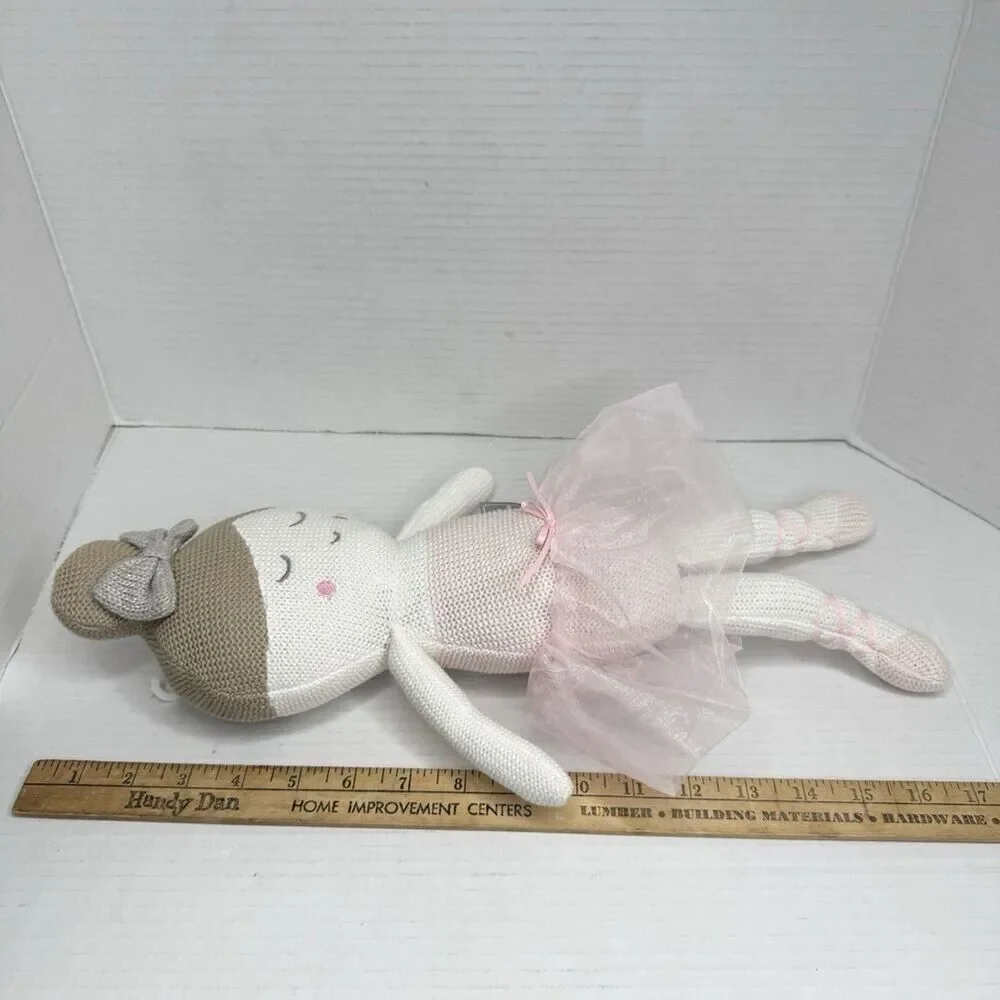 Living Textile 17" Emma Ballerina Knitted Plush Rattle Doll Toy Pink Tutu Skirt - Picture 2 of 6